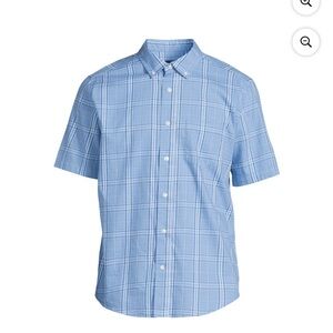 George Men's Short Sleeve Poplin Button-Up Shirt, Blue Plaid, Size 2XL, NWT